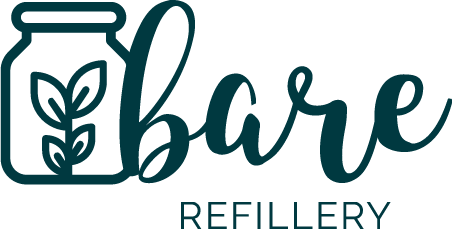 Bare Refillery logo: a jar with a leaf beside the word bare