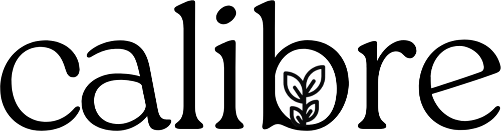 Calibre wordmark logo with a small leaf in the letter b
