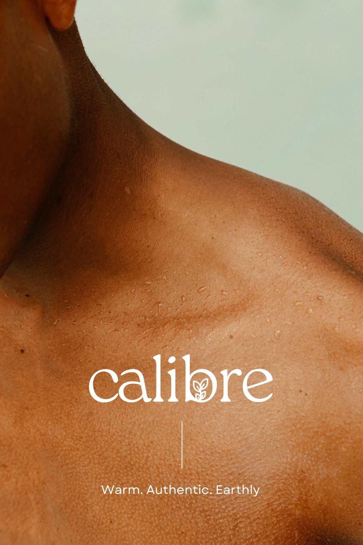 Calibre campaign poster showing a sun-warmed shoulder with the Calibre logo
